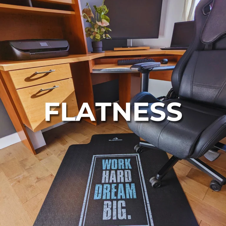 A rolling chair floor mat with high flatness and no curling edges.