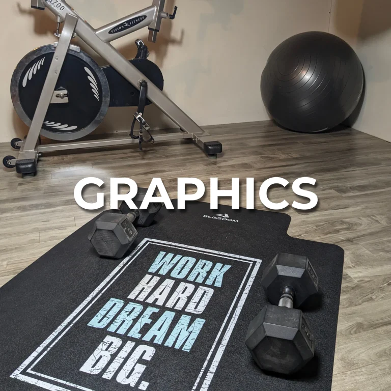 A Fitness equipment mat with workout equipment.